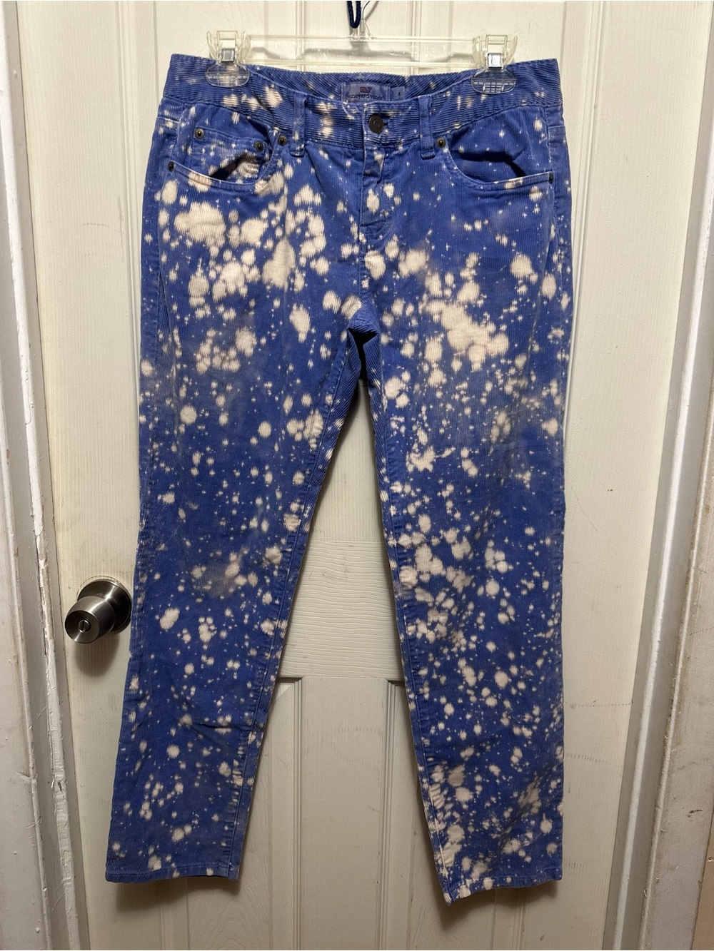 Vineyard Vines Custom Bleach Splatter Corduroy Pants Periwinkle Blue Size 4 #687